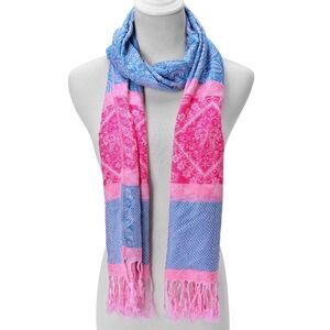 Scarf and Earring Set Fuchsia and Blue